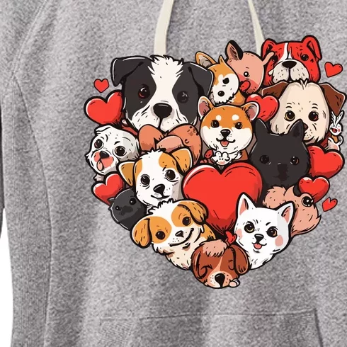 Cute Puppy Dog Heart Couple Boy Girl Valentines Day Costume Women's Fleece Hoodie