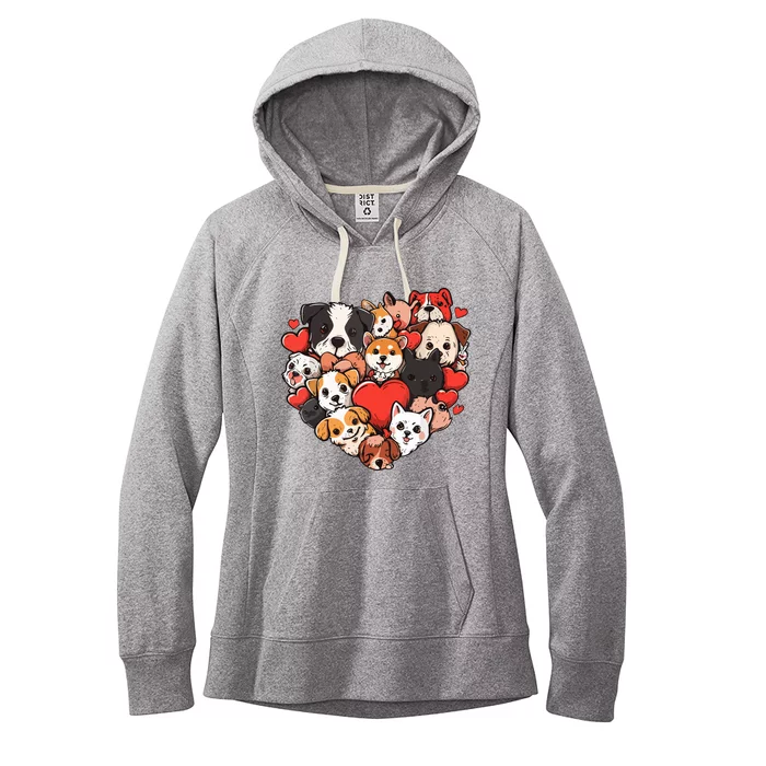 Cute Puppy Dog Heart Couple Boy Girl Valentines Day Costume Women's Fleece Hoodie