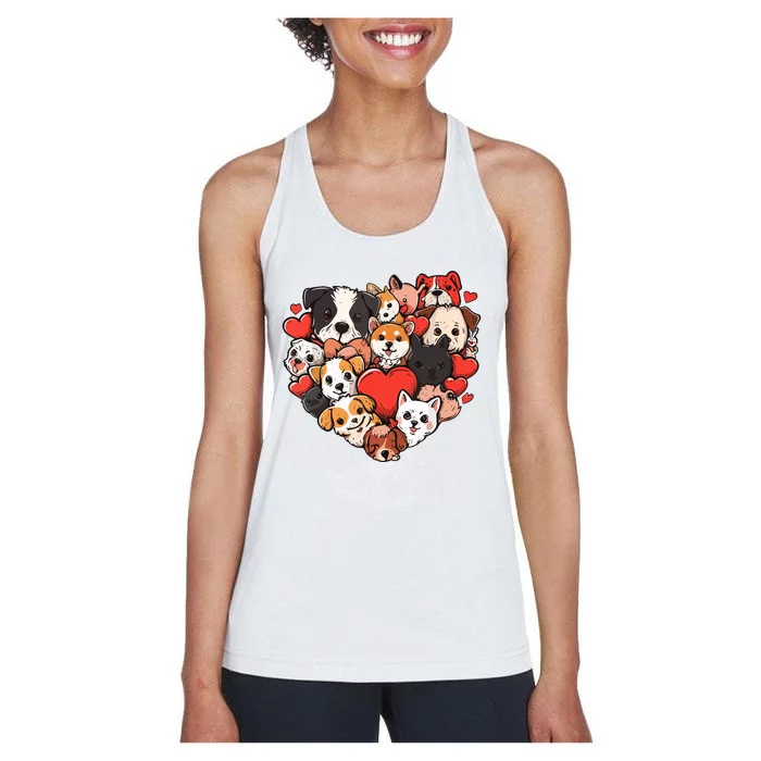 Cute Puppy Dog Heart Couple Boy Girl Valentines Day Costume Women's Racerback Tank