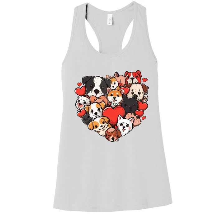 Cute Puppy Dog Heart Couple Boy Girl Valentines Day Costume Women's Racerback Tank