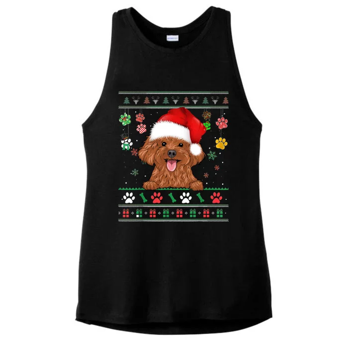 Cute Poodle Dog Xmas Santa Funny Ugly Christmas Gift Ladies Tri-Blend Wicking Tank