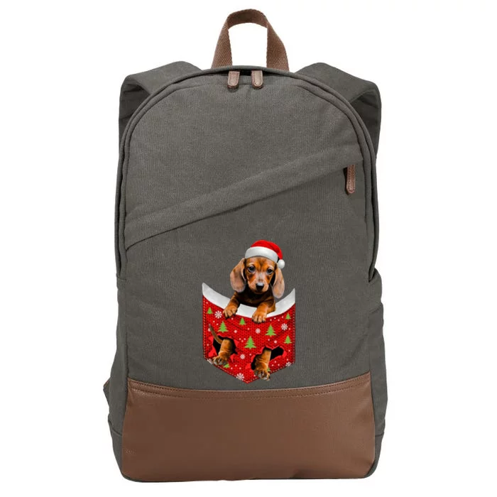 Cute Puppy Dachshund In Pocket Christmas Dachshund Lover Gift Cotton Canvas Backpack