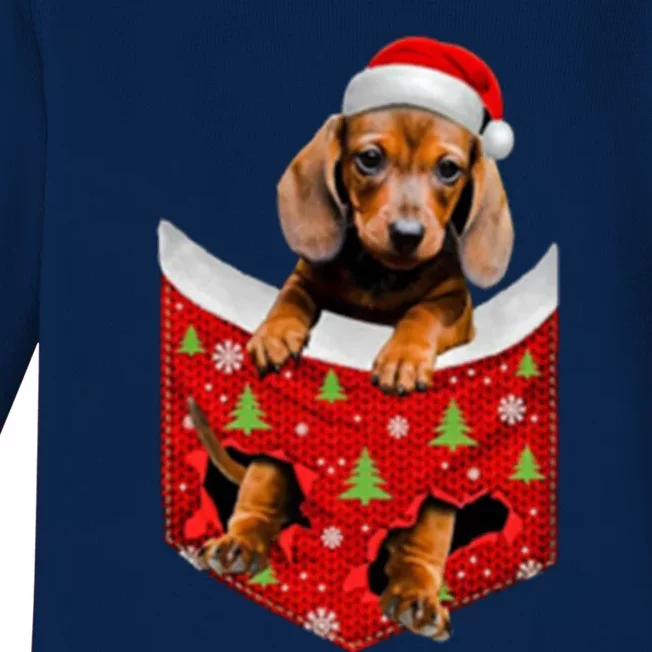 Cute Puppy Dachshund In Pocket Christmas Dachshund Lover Gift Baby Long Sleeve Bodysuit