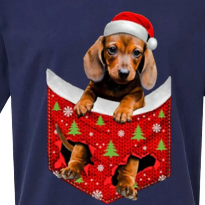 Cute Puppy Dachshund In Pocket Christmas Dachshund Lover Gift Sueded Cloud Jersey T-Shirt