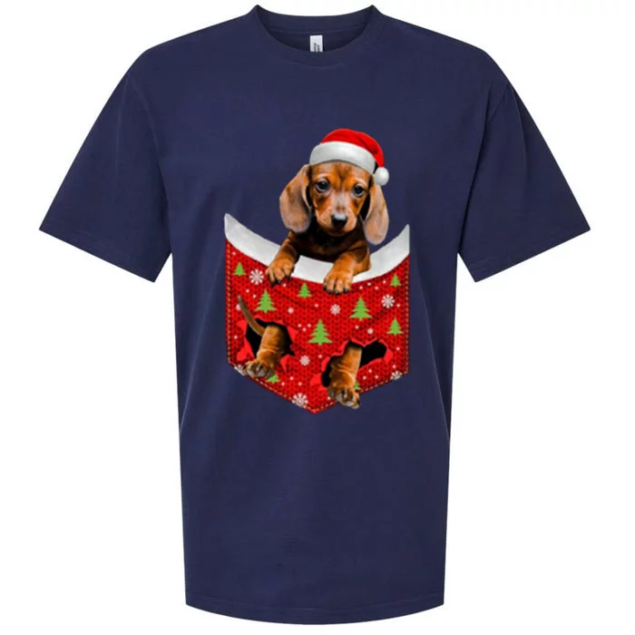 Cute Puppy Dachshund In Pocket Christmas Dachshund Lover Gift Sueded Cloud Jersey T-Shirt