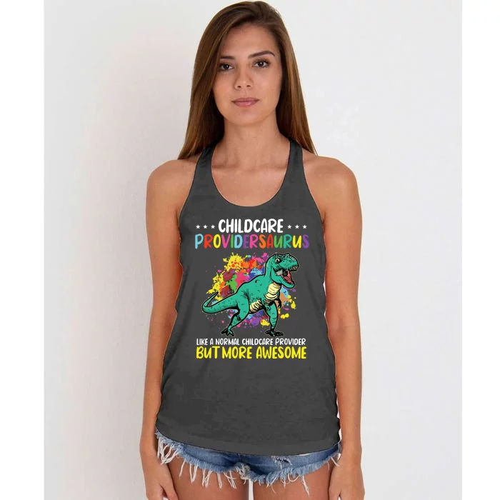 Childcare Providersaurus Daycare Teachers Women's Knotted Racerback Tank