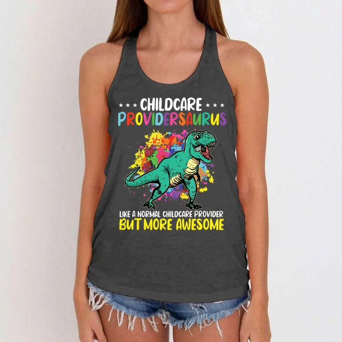 Childcare Providersaurus Daycare Teachers Women's Knotted Racerback Tank