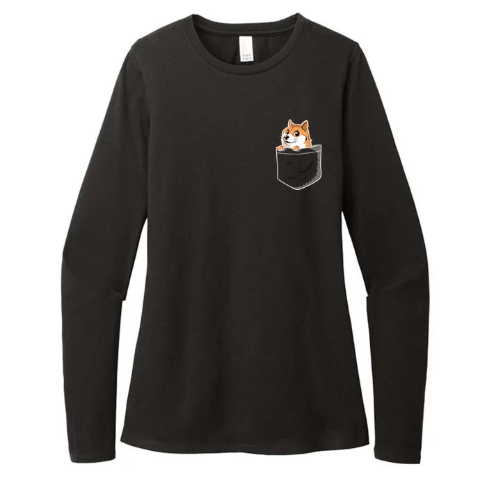 Cute Pocket Dog Design Womens CVC Long Sleeve Shirt