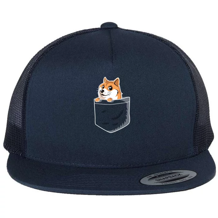 Cute Pocket Dog Design Flat Bill Trucker Hat