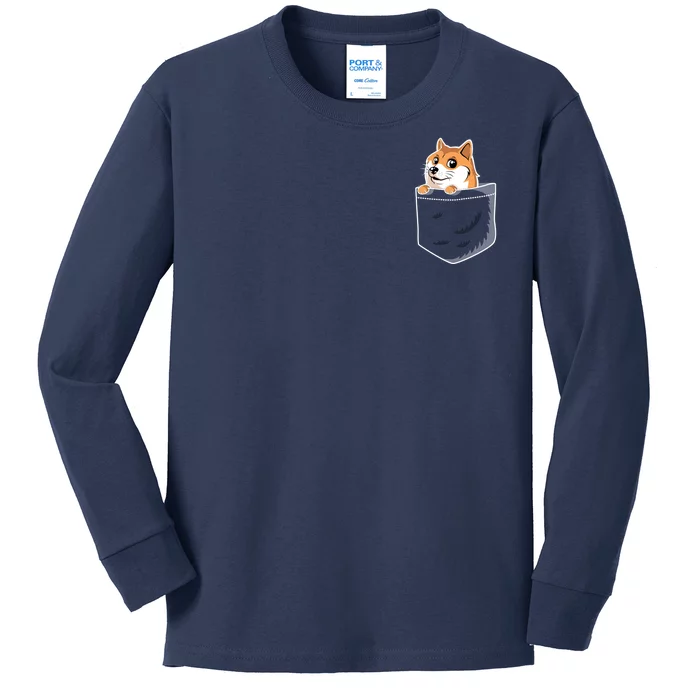 Cute Pocket Dog Design Kids Long Sleeve Shirt