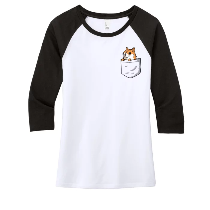 Cute Pocket Dog Design Women's Tri-Blend 3/4-Sleeve Raglan Shirt