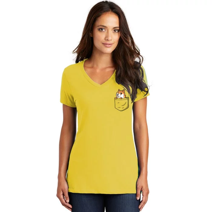 Cute Pocket Dog Design Women's V-Neck T-Shirt