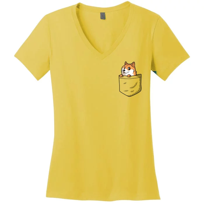 Cute Pocket Dog Design Women's V-Neck T-Shirt