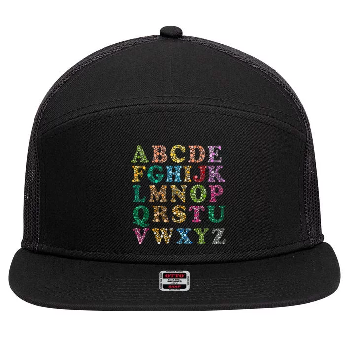 Colorful Polka Dots Alphabet Kids Girls Happy Dot Day 7 Panel Mesh Trucker Snapback Hat