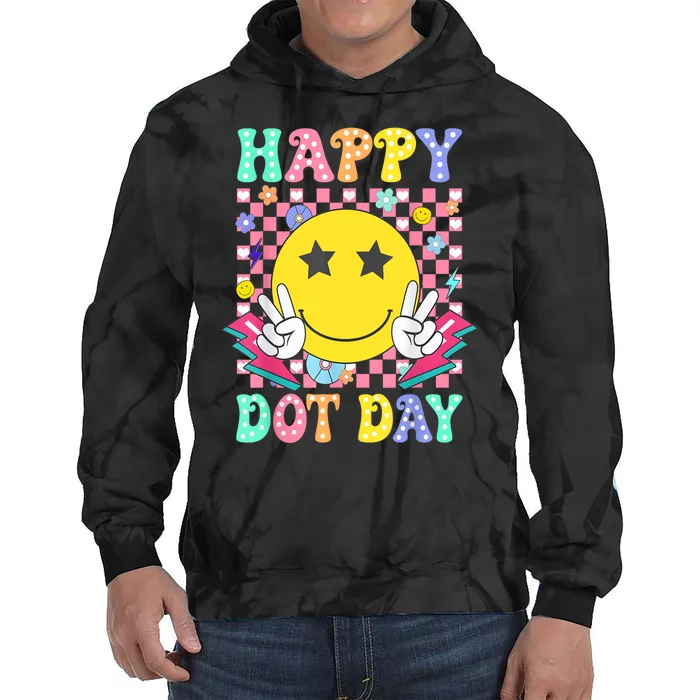 Colorful Polka Dot Happy Dot Day 2024 Smile Face Teacher Gift Tie Dye Hoodie