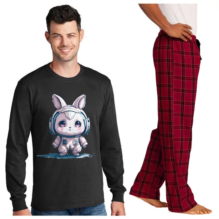 Cute Pink Easter Bunny Astronaut in Space Long Sleeve Pajama Set