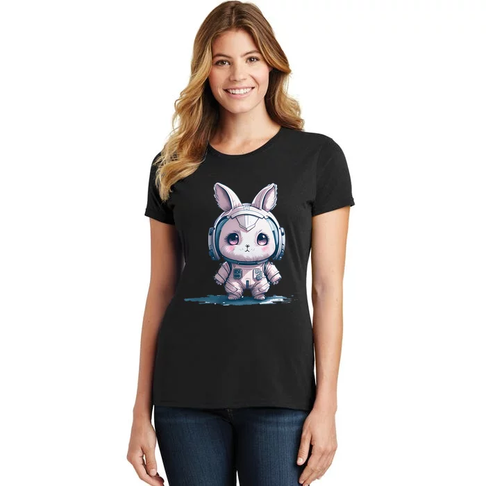 Cute Pink Easter Bunny Astronaut in Space Women's T-Shirt