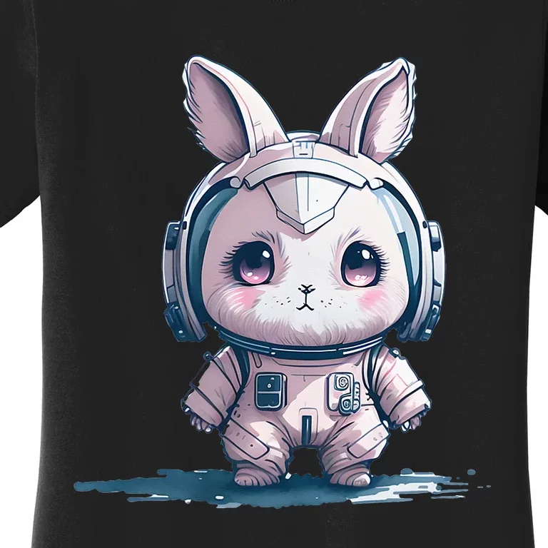 Cute Pink Easter Bunny Astronaut in Space Women's T-Shirt