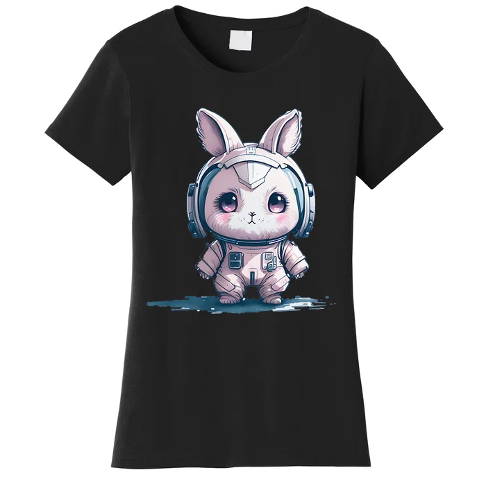 Cute Pink Easter Bunny Astronaut in Space Women's T-Shirt