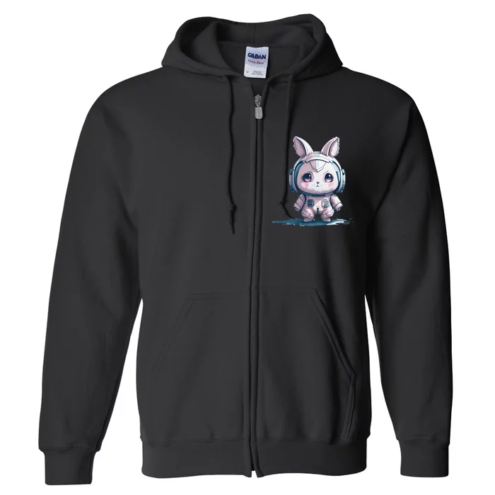 Cute Pink Easter Bunny Astronaut in Space Full Zip Hoodie