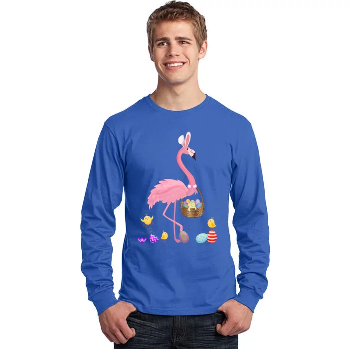 Cool Pretty Easter Gift Flamingo With Easter Basket Gift Tall Long Sleeve T-Shirt