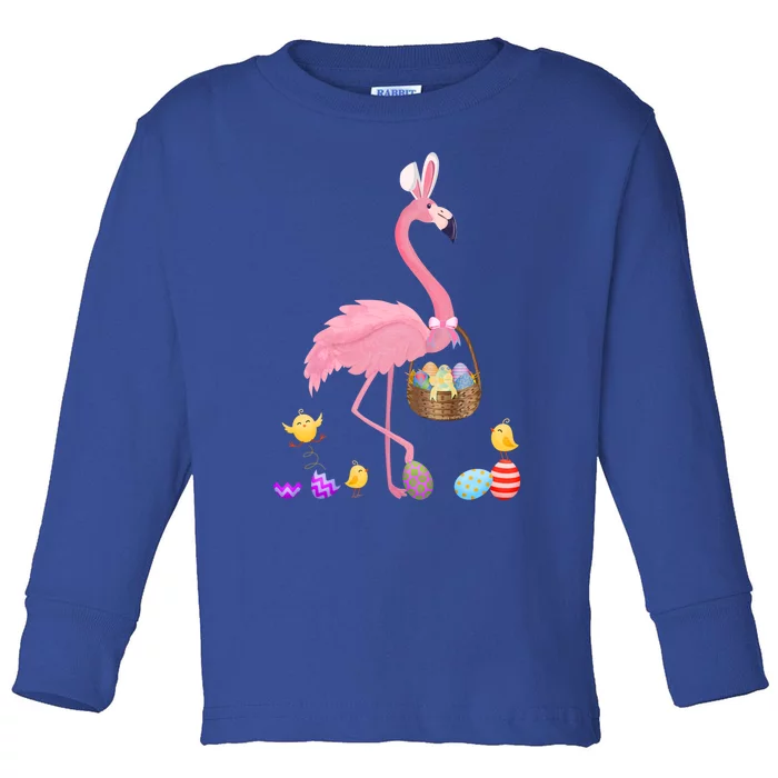 Cool Pretty Easter Gift Flamingo With Easter Basket Gift Toddler Long Sleeve Shirt