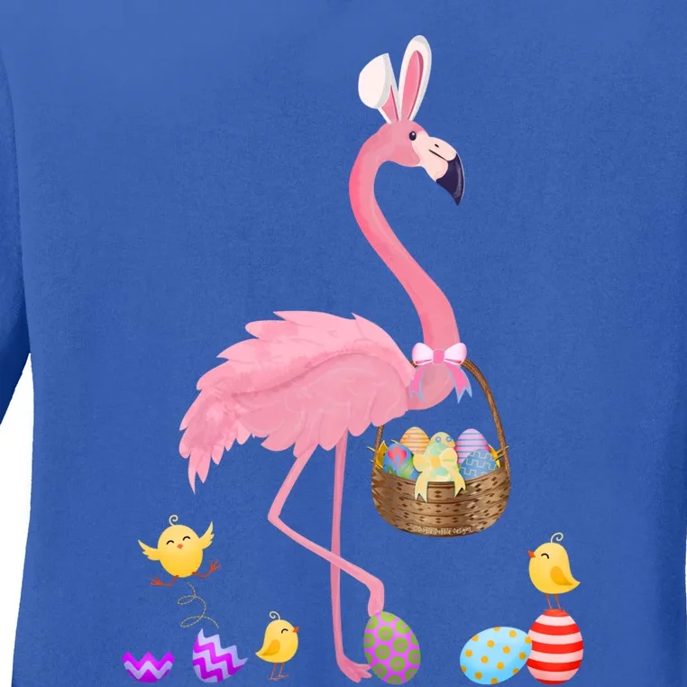 Cool Pretty Easter Gift Flamingo With Easter Basket Gift Ladies Long Sleeve Shirt