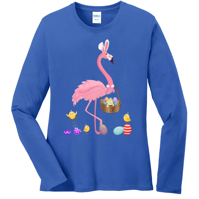 Cool Pretty Easter Gift Flamingo With Easter Basket Gift Ladies Long Sleeve Shirt