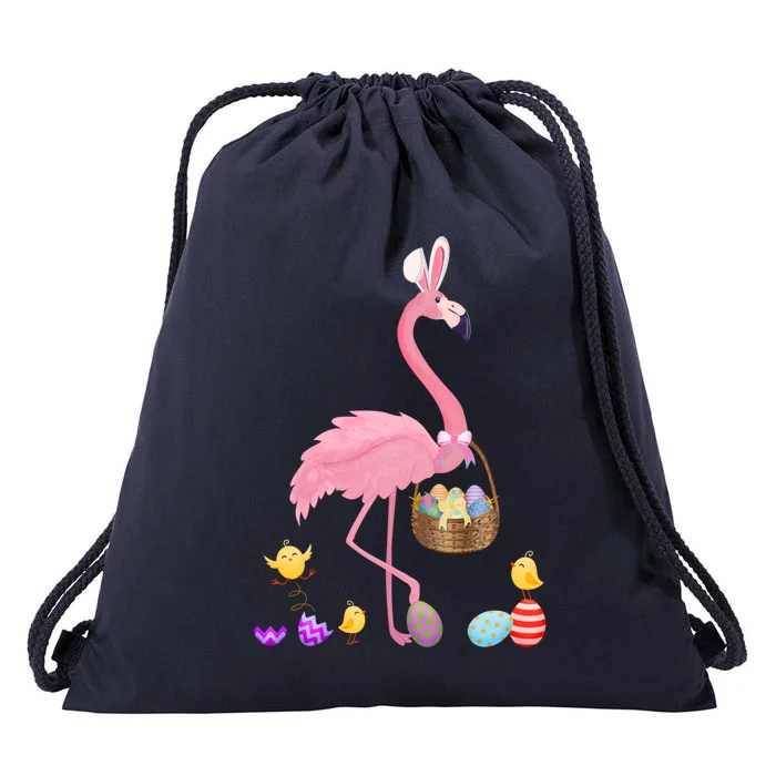 Cool Pretty Easter Gift Flamingo With Easter Basket Gift Drawstring Bag