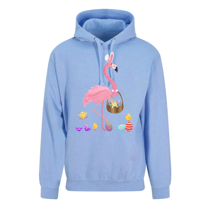 Cool Pretty Easter Gift Flamingo With Easter Basket Gift Unisex Surf Hoodie