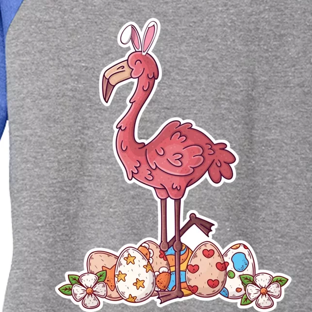 Cute Pink Easter Flamingo Bunny Easter Egg Hunt Great Gift Women's Tri-Blend 3/4-Sleeve Raglan Shirt