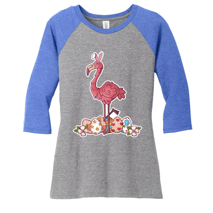 Cute Pink Easter Flamingo Bunny Easter Egg Hunt Great Gift Women's Tri-Blend 3/4-Sleeve Raglan Shirt