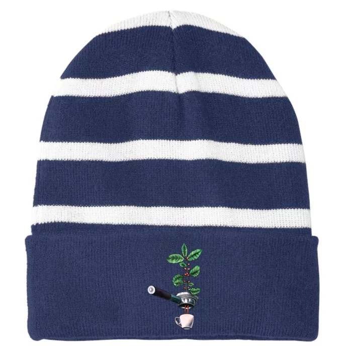 Coffee Plant Espresso Barista Striped Beanie with Solid Band