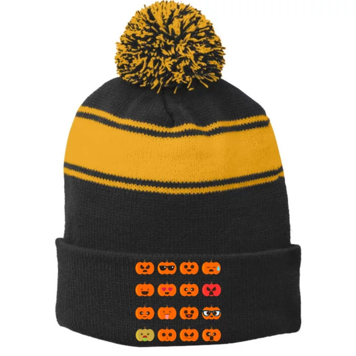 Cute Pumpkin Emoji Stripe Pom Pom Beanie