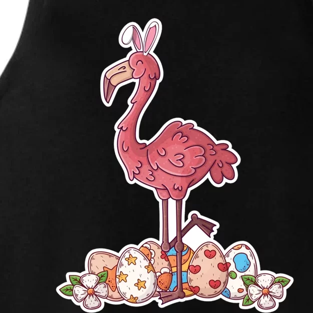 Cute Pink Easter Flamingo Bunny Easter Egg Hunt Meaningful Gift Ladies Tri-Blend Wicking Tank