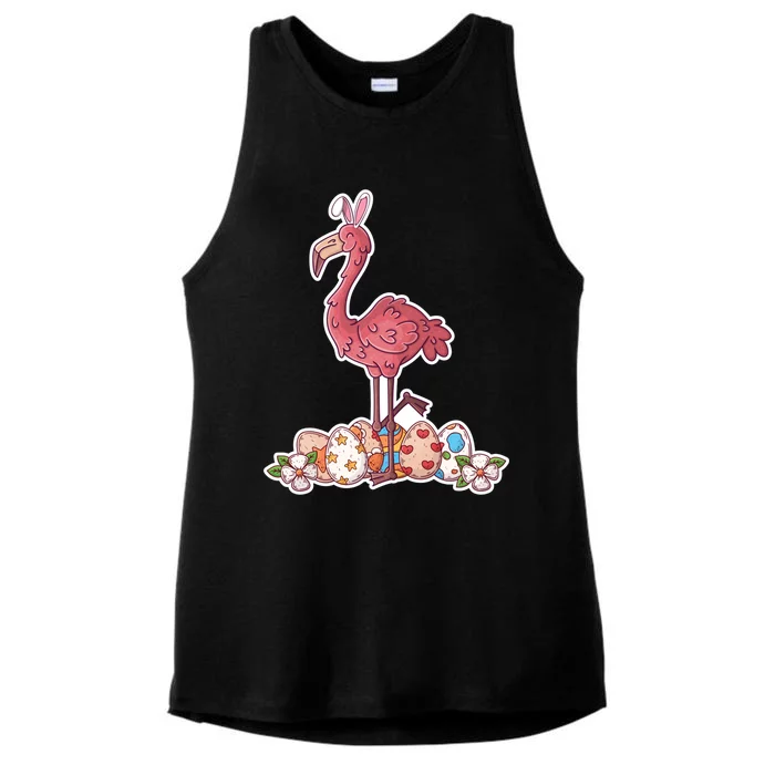 Cute Pink Easter Flamingo Bunny Easter Egg Hunt Meaningful Gift Ladies Tri-Blend Wicking Tank