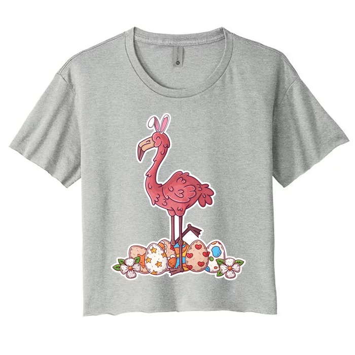 Cute Pink Easter Flamingo Bunny Easter Egg Hunt Meaningful Gift Women's Crop Top Tee