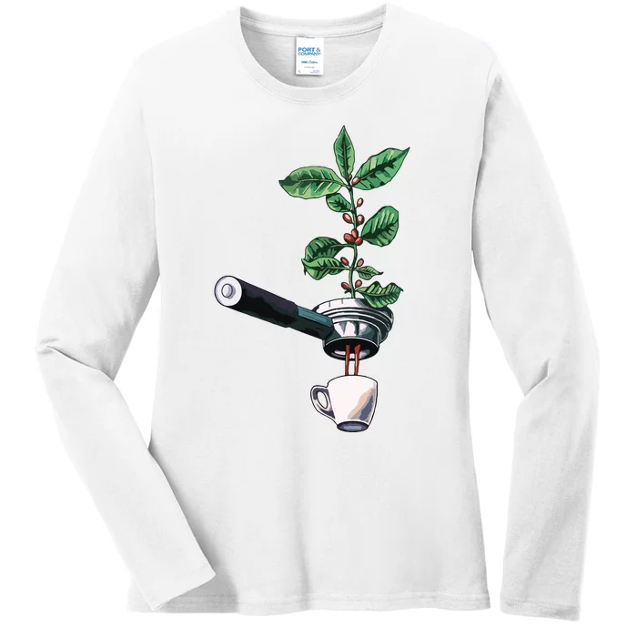 Coffee Plant Espresso Barista Ladies Long Sleeve Shirt