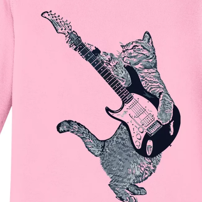 Cat Playing Electric Guitar Guitar Player Cat Lover Baby Long Sleeve Bodysuit