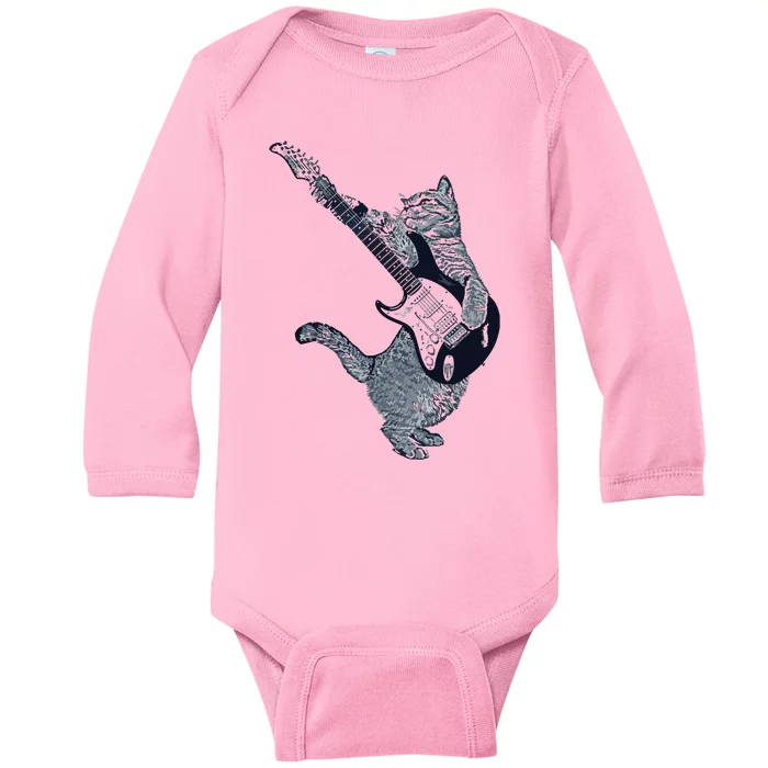 Cat Playing Electric Guitar Guitar Player Cat Lover Baby Long Sleeve Bodysuit