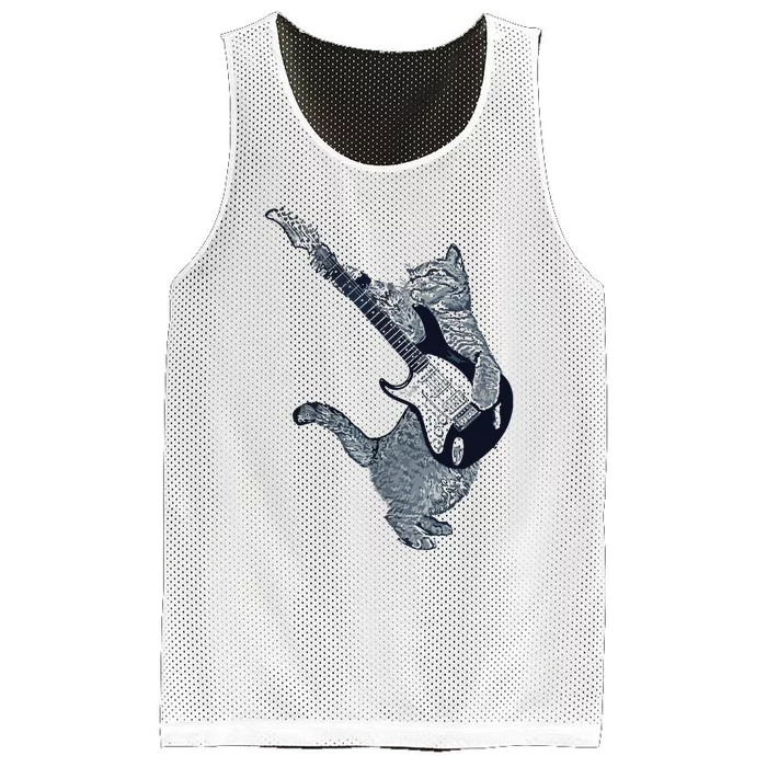 Cat Playing Electric Guitar Guitar Player Cat Lover Mesh Reversible Basketball Jersey Tank