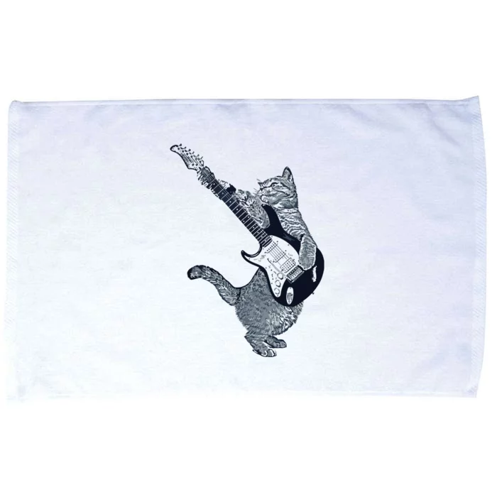 Cat Playing Electric Guitar Guitar Player Cat Lover Microfiber Hand Towel