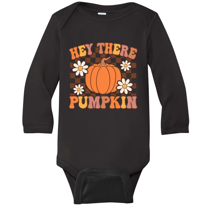 Checkered Pumpkin Fall Thanksgiving Decor Baby Long Sleeve Bodysuit