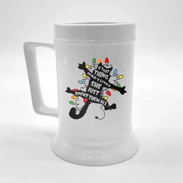 Cute Pussycat Funny Christmas Lights Cat Lovers Gift Front & Back Beer Stein