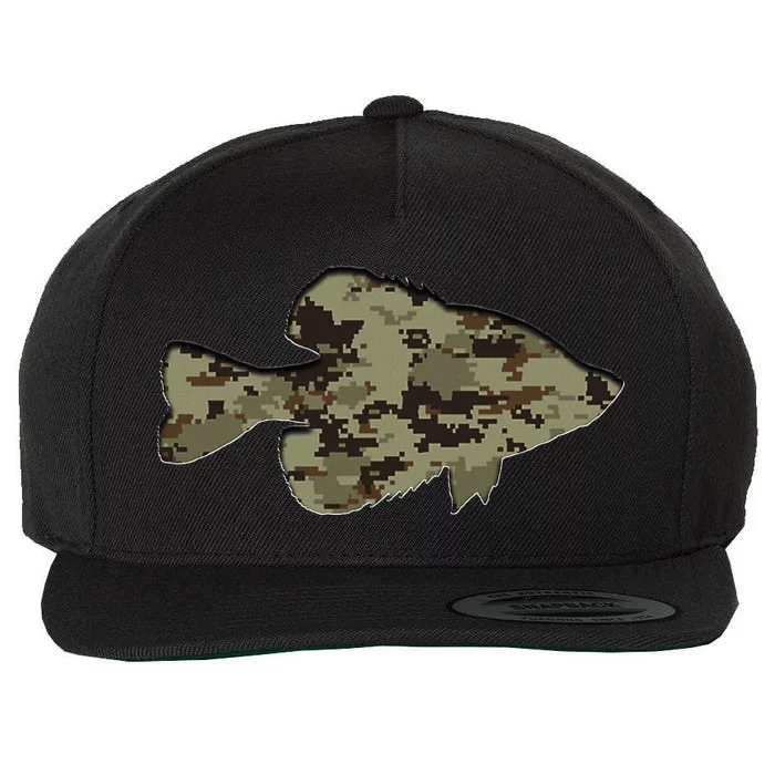 Camouflage Pan Fish Silhouette Digital Camo Crappie Fishing Wool Snapback Cap