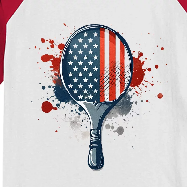 Cool Pickleball Flag July 4th Player Kids Colorblock Raglan Jersey