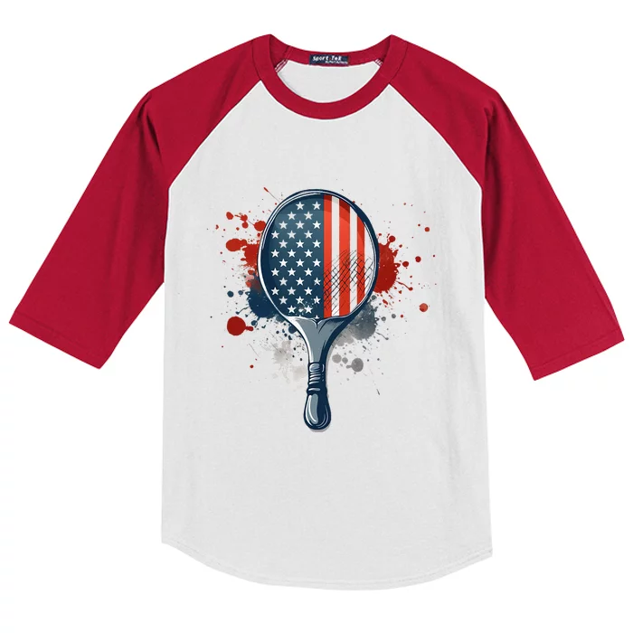 Cool Pickleball Flag July 4th Player Kids Colorblock Raglan Jersey