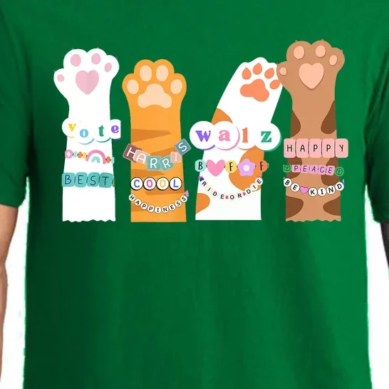 Cat Paws Friendship Bracelet Vote Harris Walz 2024 Cats Vote Pajama Set