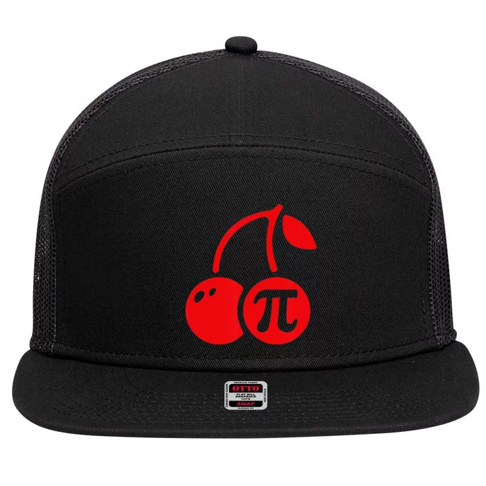 Cherry Pie Funny Pi Day Pun Math Numbers 3.14 March 14 7 Panel Mesh Trucker Snapback Hat