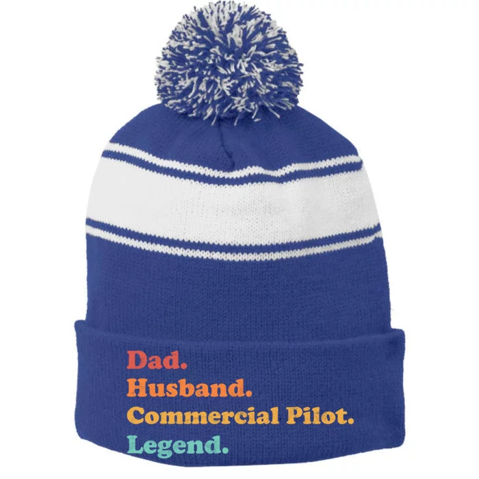 Commercial Pilot For Dad Or Husband For Fathers Day Funny Gift Stripe Pom Pom Beanie